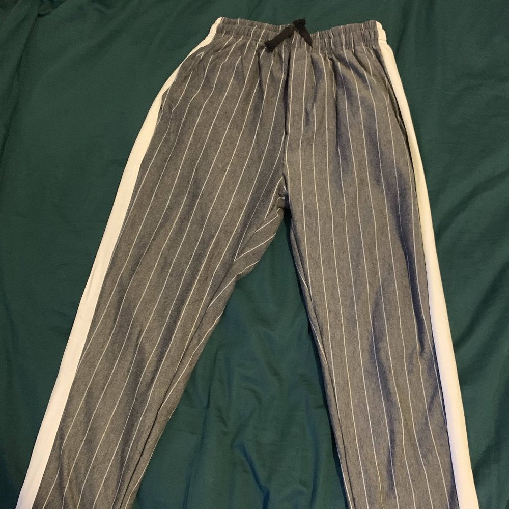 Grey/white pinstripe sweats
